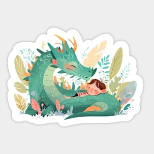 Adorable Dragon Animal Loving Cuddle Embrace Children Kid Tenderness Sticker